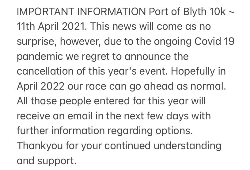 BlythRC's tweet image. A message from the Port of Blyth 10k race organisers:
