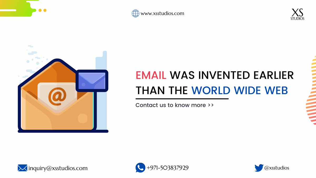 XSstudios's tweet photo. Email was invented earlier than the World Wide Web

To know more, call us on +971-503837929 or visit https://t.co/4BYolauJ67

#xsstudios #UAE #emailmarketing #digitalmarketing #marketing #socialmediamarketing #seo #onlinemarketing #content #socialmedia #email https://t.co/HofB8c2A7x