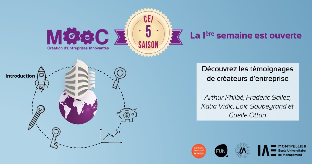 Le #MOOC Création d’entreprises est ouvert sur <a href="/FunMooc/">France Université Numérique</a> ⏯Découvrez les témoignages de <a href="/ArthurPhilbe/">ArthurPhilbe</a>, <a href="/salles_frederic/">Frederic SALLES</a>, <a href="/KatiaVidic/">Katia VIDIC</a>, <a href="/loicsoubeyrand/">Loïc Soubeyrand</a> &amp; <a href="/GaelleOttan/">OTTAN Gaelle</a> qui vous donnent les 1ères clés pour créer une #startup
➕Le 1er volet du fil rouge présente l'entreprise <a href="/naiotech/">Naïo Technologies</a>