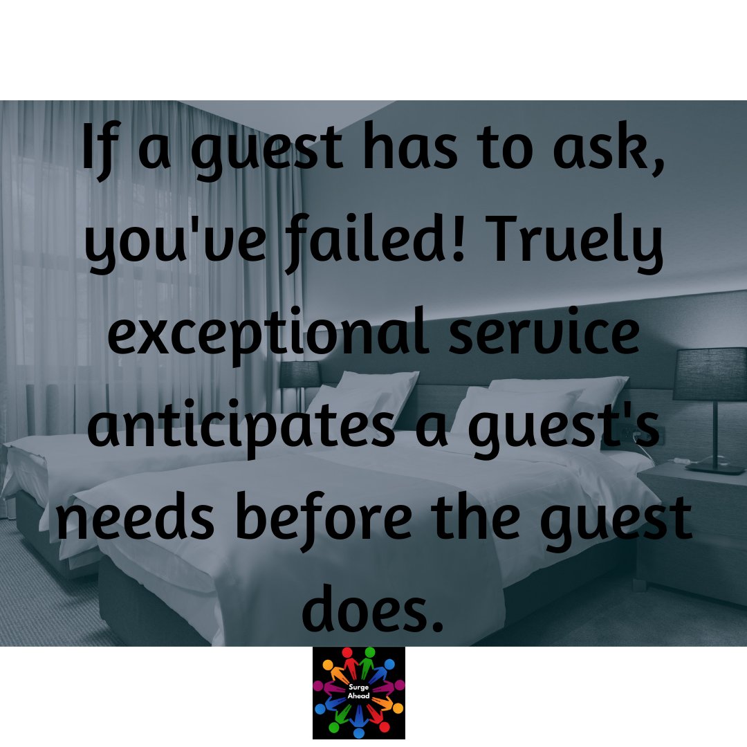 Training hospitality teams to anticipate guests needs is crucial to ensuring your service stands out above your competitors.

Can you recount a time when your needs were anticipated before you asked the question?

#hospitality #guestcare #allthingspeople #surgeahead
