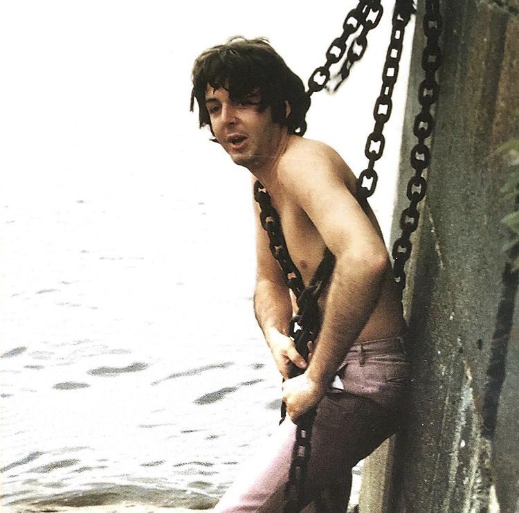 paul mccartney cosplaying as andromeda chained to a rock