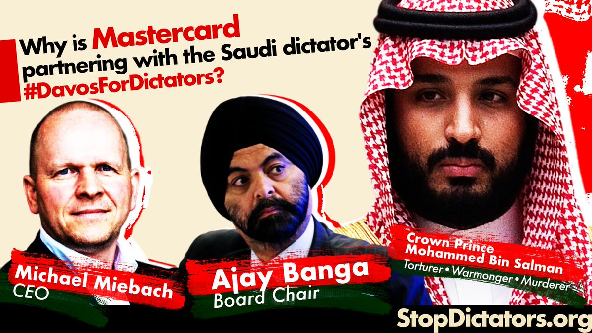 CinemaEd's tweet photo. Tell @Mastercard CEO @MiebachMichael + Chair Ajay Banga to withdraw from @FIIKSA — the #DavosForDictators >>> https://t.co/ifLgTBa1Am ✍🏾 ✍🏼 ✍🏽

#FIINeoRenaissance

https://t.co/51OimQHfNS