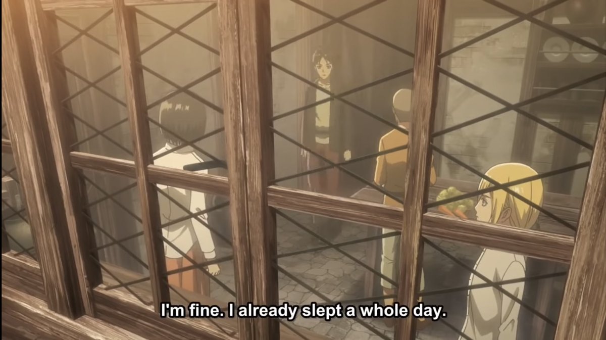 2. In the first instance, we see Mikasa still looking for after Eren, by Eren also shows some care towards Mikasa,as he told Mikasa to rest from her titan injuries. This implies Eren showing care towards Mikasa, for the first time.