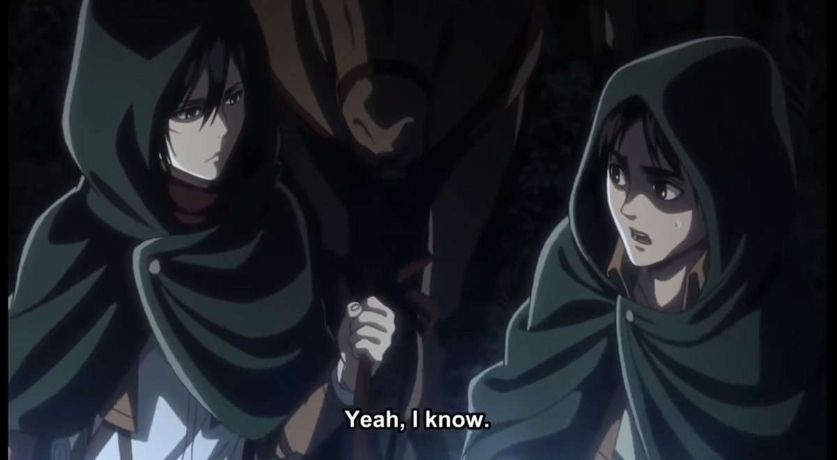 13. He would often apologise to Mikasa, for issues she has to deal with because of Eren. Eren has accepted Mikasa protection and care for him, which connotes Mikasa deep feelings for Eren, as she would do anything to protect him.