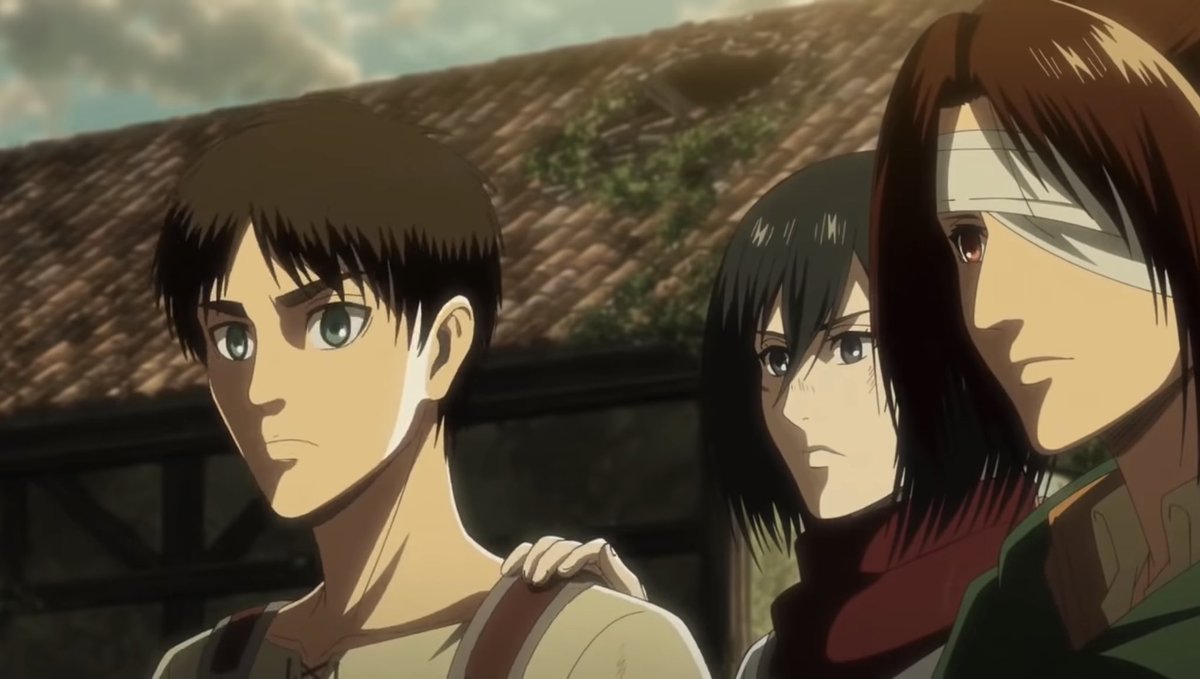 18. After the battle in Shiganshina, Eren and Mikasa head towards their home, where they see memories of the their house and their child self running towards the house. Also, they also see memories of their loved ones that they cherished, who have died.