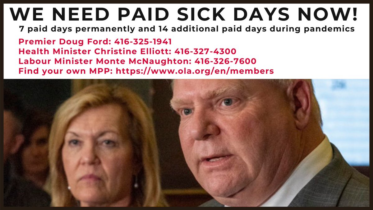 10) Call your MPP. Tell them  #PaidSickDaysSaveLives  #ONPoli  #COVID19  #PaidSickDays Send an email here:  https://www.decentworkandhealth.org&nbsp;.
