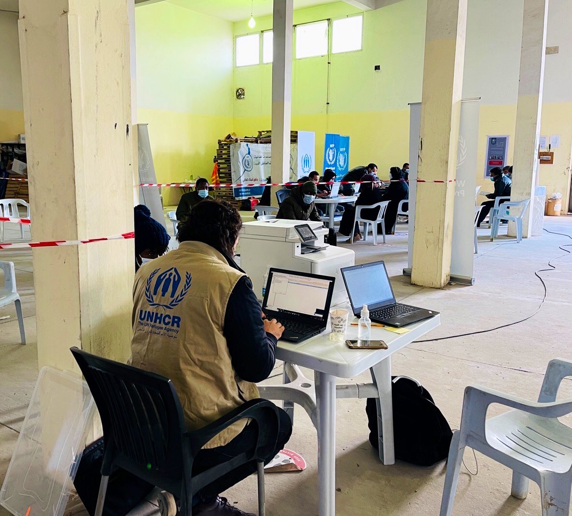 UNHCR &amp; WFP joint food distribution reached out today to 519 urban refugee families with food parcels to last for one month.

In parallel, UNHCR registration team was present on site for registration certificates renewal and scheduling appointments at our offices.