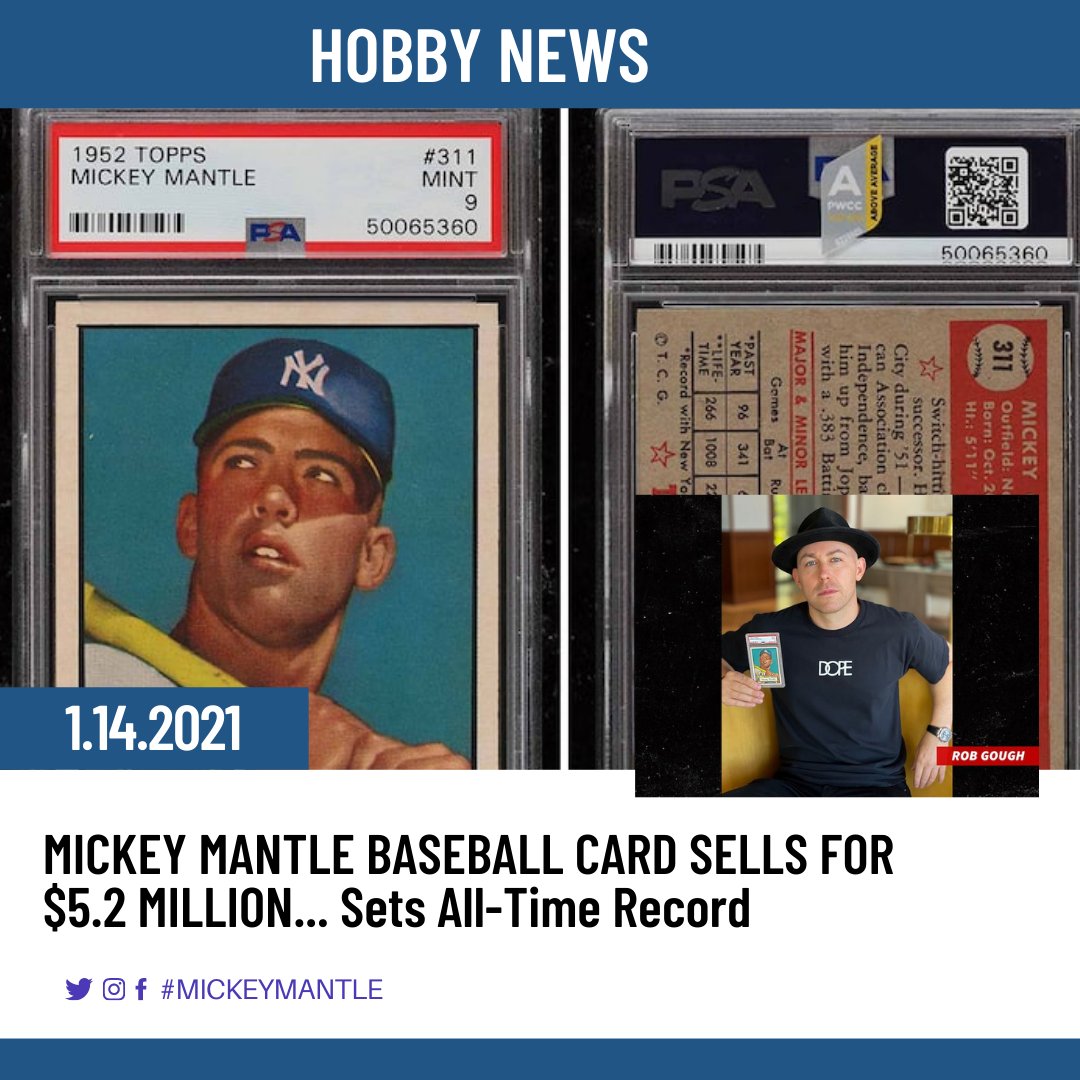 It literally pays to collect legends, G.O.A.T.S. and Hall of Famers
MICKEY MANTLE BASEBALL CARD SELLS FOR $5.2 MILLION... Sets All-Time Record
buff.ly/2LQEzTy
#whodoyoucollect #sportscards #mlb  #panini  #sportscardinvesting #sportscardinvest #baseballcards #mickeymantle