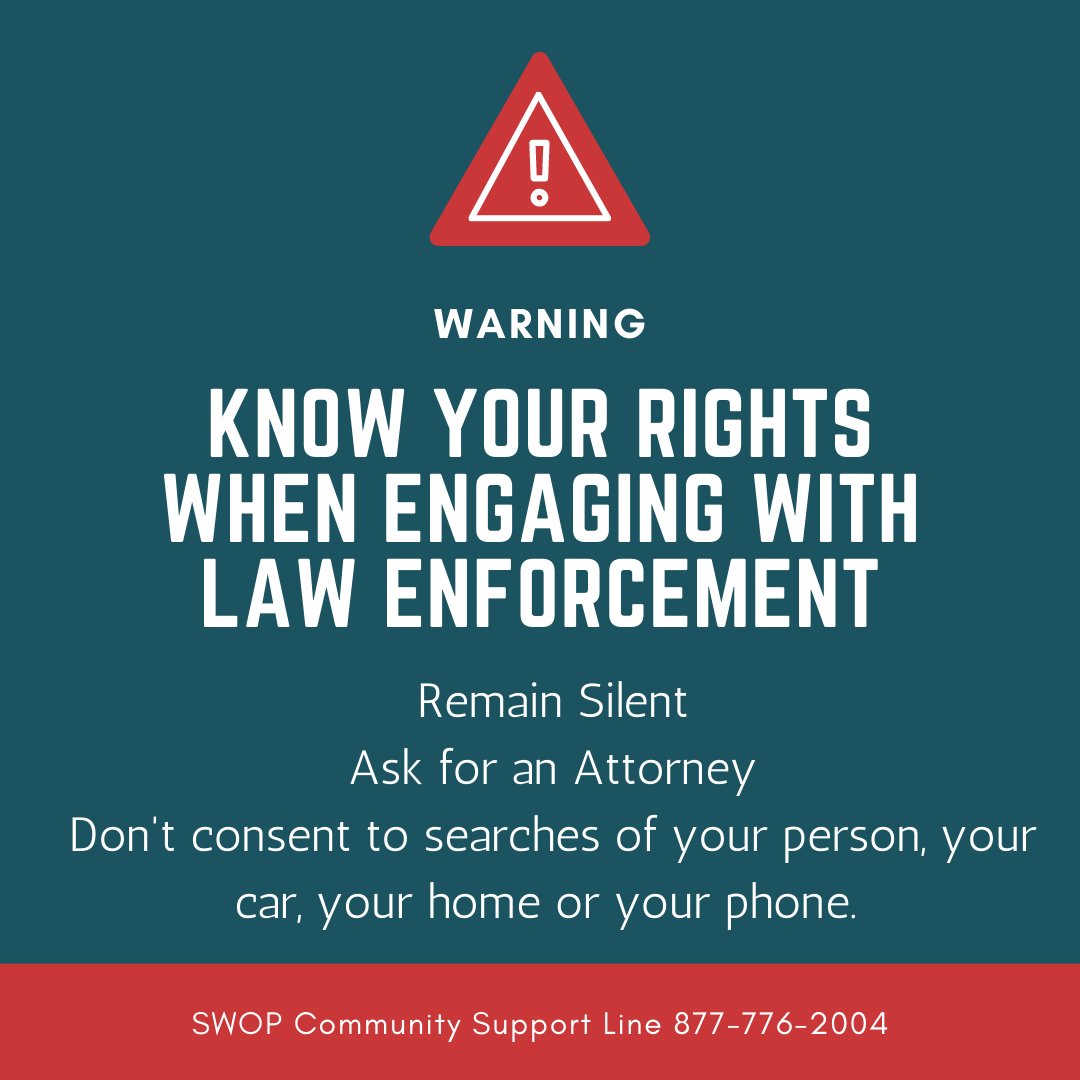 #KNOWYOURRIGHTS WHEN ENGAGING WITH LAW ENFORCEMENT!  #REMAINSILENT REMAIN SILENT.  DON'T SPEAK TO LAW ENFORCEMENT WITHOUT A LAWYER. DON'T CONSENT TO SEARCHES.
