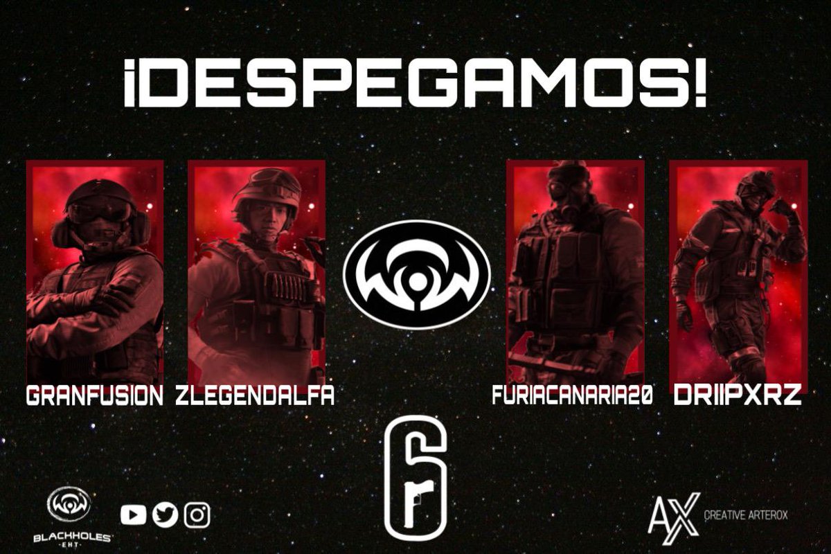 WE ARE BACK! 🔥

Os presentamos a nuestro nuevo equipo de Rainbow 6 PS4. 

¡Bienvenidos a la nave equipo! 

👽 | <a href="/xPolaroid2/">Pol</a> 
👽 | <a href="/LEGEND_TONI/">TONII🇪🇸</a> 
👽 | @FckRoro 
👽 | @rubearub 
👽 | <a href="/xFuriia20/">Furiacanaria20</a>
👽 | @DriiPxrZ
👽 | @GranFusion_PS4
👽 | @zBiut2006 

#EHT #NoLimits🛸