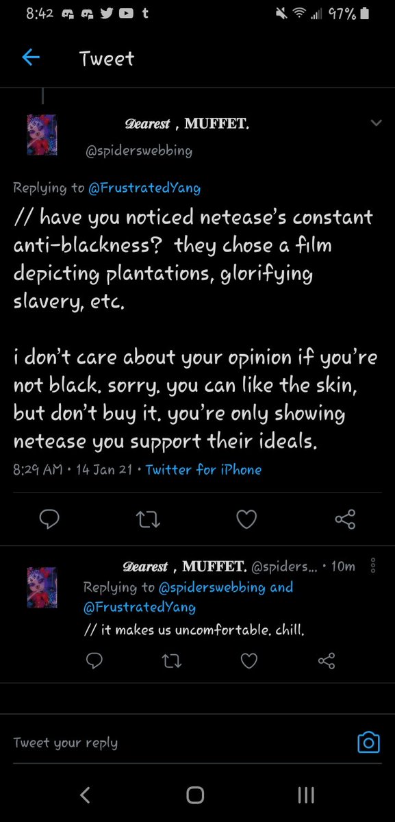 HyperBlueiisms's tweet photo. || Okay so I'm going to be a little bit petty and post and rt this one on my UT rp accounts because the way they just assumed that I was white on another rp account of mine without asking and blocked me.

Sorry if you hang with this kind of person, I cant talk to you. https://t.co/hnq9Q1Fvhn