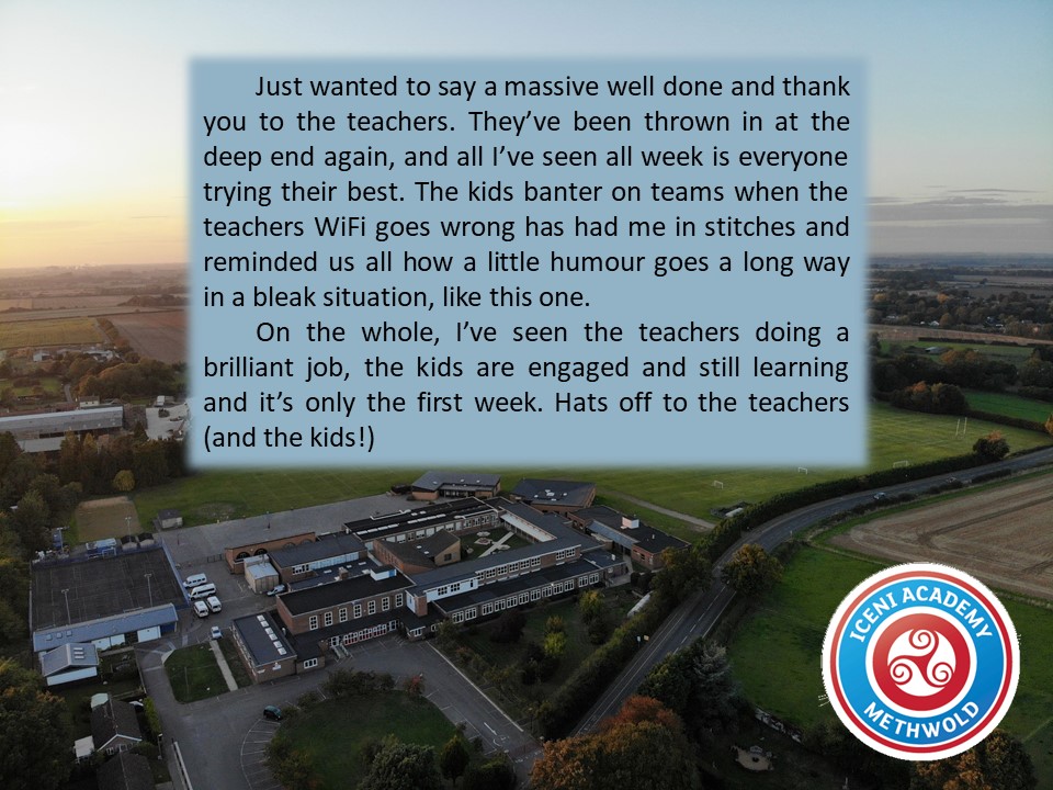 IceniAcademy's tweet photo. We are so proud of how everyone in the @IceniAcademy community has risen to the challenge of remote teaching and learning, and we were particularly thrilled to receive this kind message from one of our parents. Thank you so much. #iamcommunity #iamproud https://t.co/UKo0c47zVg