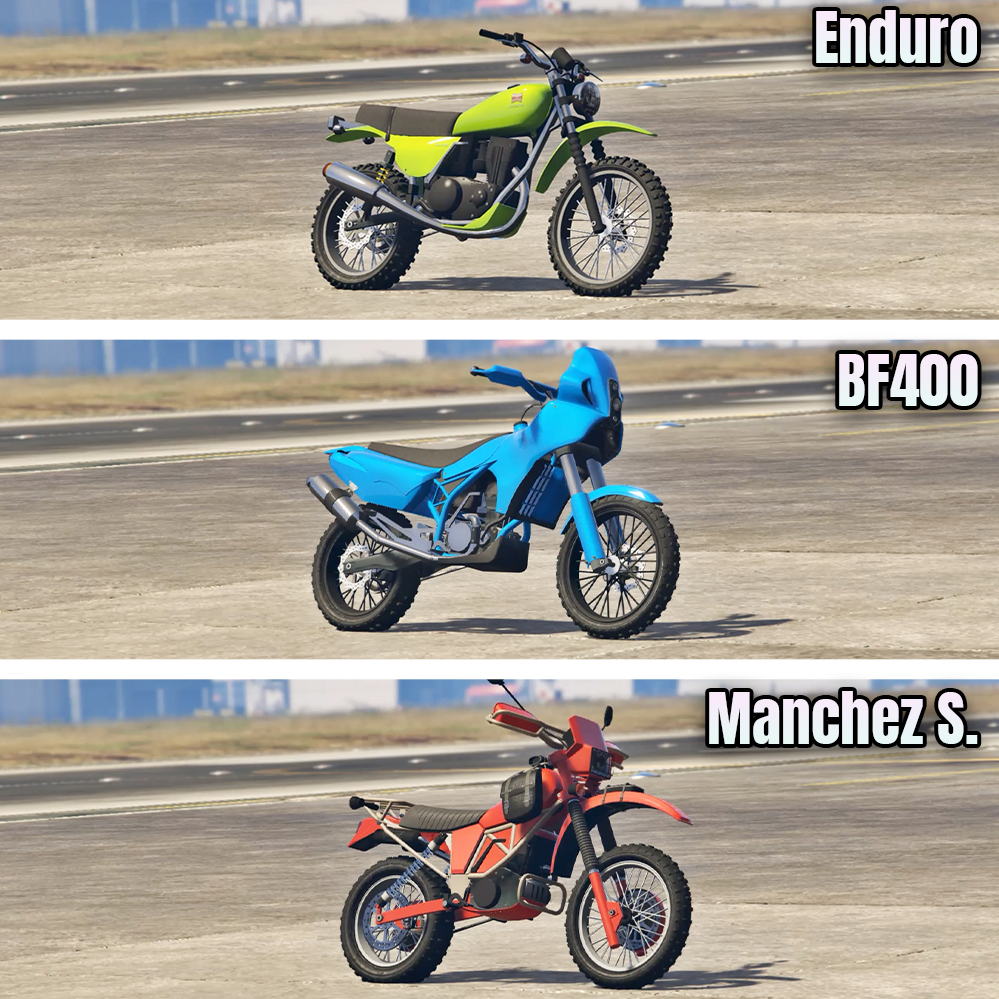 GTA 5 ONLINE - SANCHEZ VS MANCHEZ VS ENDURO VS BF400 (WHICH IS FASTEST?)