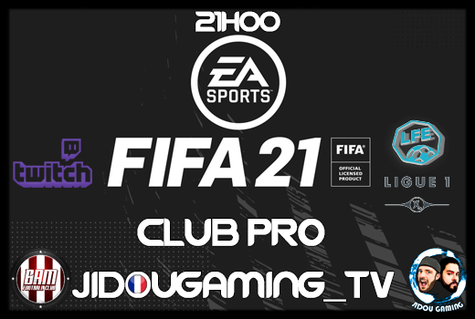 ⚽En Live ce soir 21H00 CLUB PRO FIFA 21! L1 LFE⚽
Ce soir en LIVE STREAM sur la chaîne twitch.tv/jidougaming
LIGUE 1 <a href="/LFE_ESPORT/">LFE</a> avec la @BAM_FC_officiel 
Rejoignez nous pour cette soirée Foot sur la Chaîne !
@bam_papy <a href="/BamKikitos/">Kikitos</a> <a href="/blondel_alan/">Alan Blondel</a> @BAM_Ne0 <a href="/assylembh/">assylem</a> <a href="/PChicoteur/">PetitChicoteur</a>