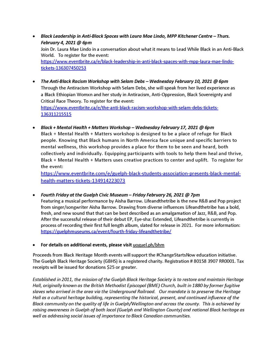 The Guelph Black Heritage Society (GBHS), in collaboration with the University of Guelph’s Cultural Diversity Office and the Guelph Black Student’s Association, has announced it will recognize February 2021 as Black “Heritage” Month. 
(1/3)