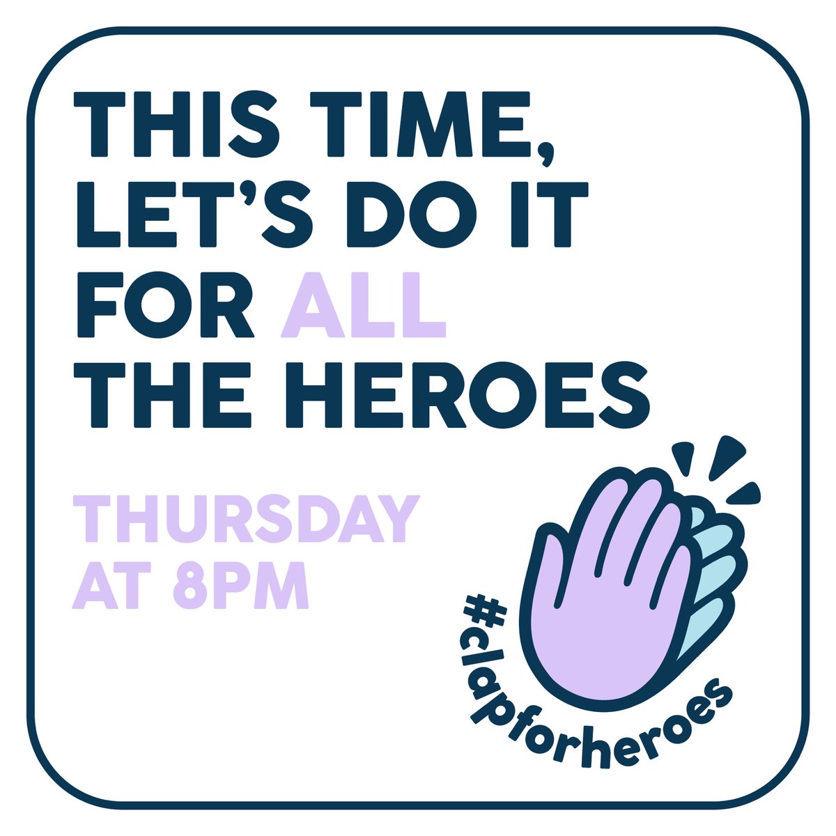 Clap for Carers is back for Lockdown 3. Only this time it is Clap for Heroes! 

Please join us on a doorstep or balcony (masked and socially distanced) in the UK every Thursday at 8pm to show our support for these amazing heroes. 

#clapforheroes #clapfornhs #clapforkeyworkers