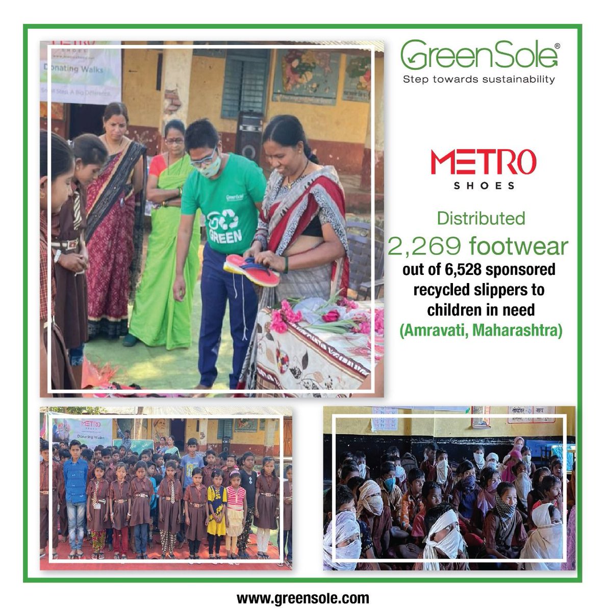 greensole_in's tweet photo. Sharing a similar vision to build a better society and a more sustainable world. Metro Shoes in collaboration with Greensole, has given a jumpstart towards the initiative of providing good quality recycled slippers to the children in need.
#Upcycling #CSR #DonatingWalks https://t.co/Kgrv76Qbdm