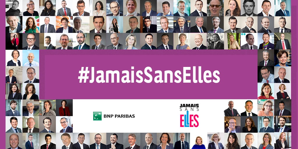 One year ago, <a href="/BNPParibas/">BNP Paribas Group</a> became the first company from the CAC40 to join the #JamaisSansElles movement, with all its Executive Committee signing up its Charter. Today, I’m proud to be part of the 100 managers of <a href="/BNPParibas/">BNP Paribas Group</a> who signed the <a href="/JamaisSansElles/">JamaisSansElles</a> charter.
