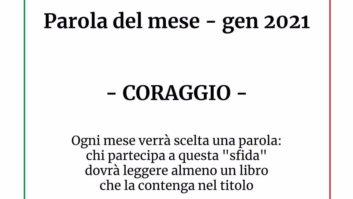 La #ParoladelMese è #coraggio: hai un titolo da leggere che contiene questa parola?

Vieni a commentarlo nella discussione apposita sul nostro gruppo. Puoi anche suggerire titoli o prendere spunto dalle proposte degli altri utenti.

shorturl.at/gFGP3