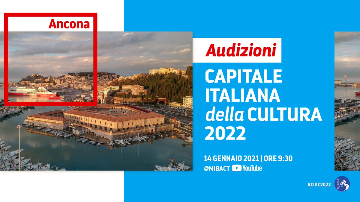 Audizioni #CapitaleItalianadellaCultura2022
diretta streaming dell'audizione di <a href="/Ancona2022/">Ancona 2022 - Capitale Italiana della Cultura</a> 🎥➡️youtu.be/vxS2Hjneqok via <a href="/YouTube/">YouTube</a> @_MiBACT
#CICC2022 #Ancona2022 #MarcheTourism #AnconaTourism #AnconaCapitaleCultura2022 #MIBACT #Ancona <a href="/AnconaToday/">AnconaToday</a> <a href="/turismomarcheit/">TurismoMarche</a> #loveAncona
