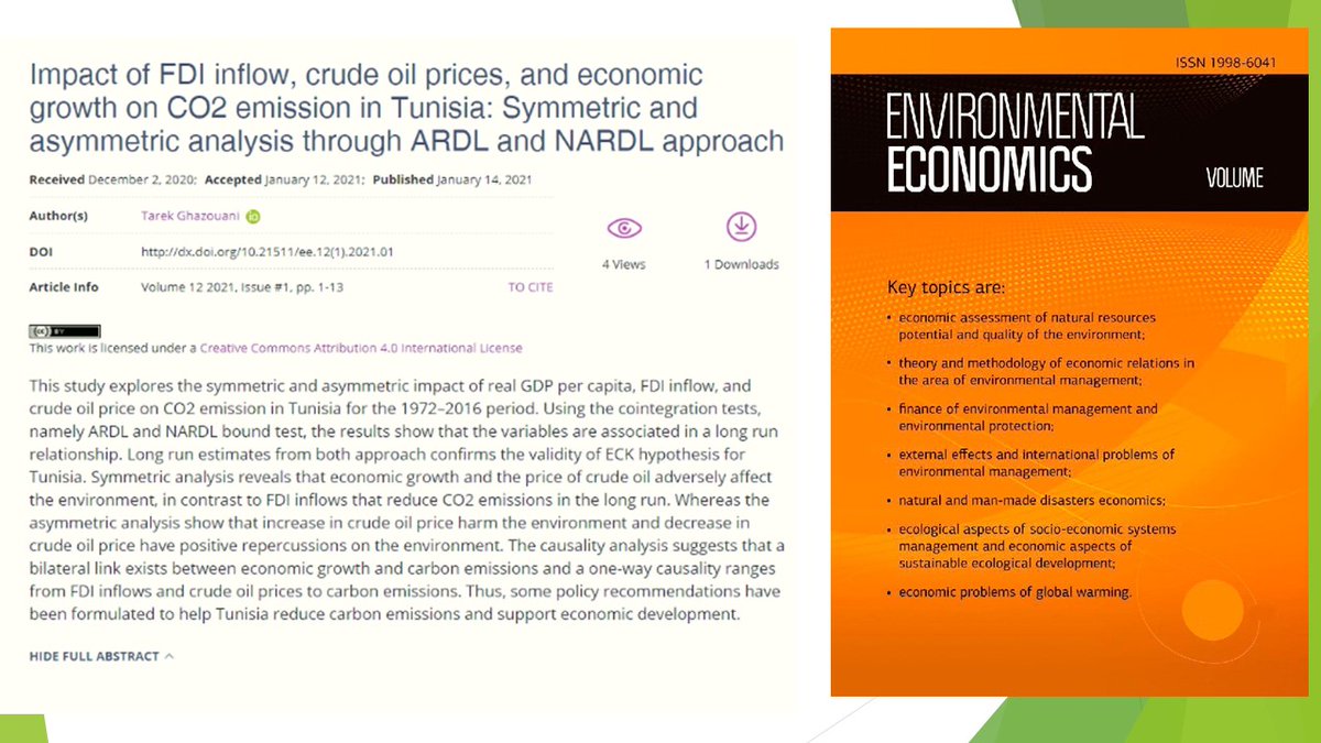 MatiukhinaVal's tweet photo. 🔗 https://t.co/2vRkVywVKP
📰 Impact of #FDI inflow, crude oil prices, and economic growth on CO2 emission in Tunisia: Symmetric and asymmetric analysis through ARDL and NARDL approach
👥 Tarek Ghazouani
#ARDL, #CO2emission, #crudeoilprices, #economicgrowth, #FDIinflow, #NARDL, https://t.co/PE3cJ2uIsk