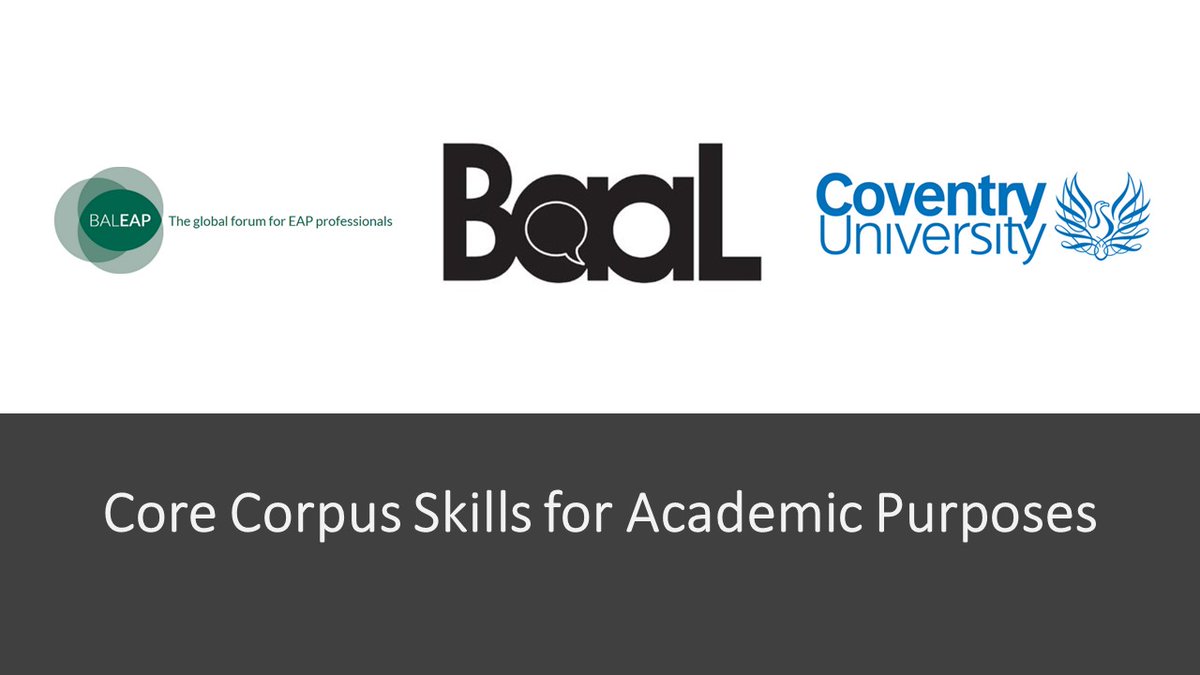 Today we're talking about 'Core Corpus Skills for Academic Purposes', a <a href="/corpusbaalsig/">BAAL Corpus Linguistics Special Interest Group</a> event: baal-clsig.weebly.com/events.html. Videos and slides will be made available @benetvincent17 <a href="/CovUni_CAMC/">Centre for Arts, Memory & Communities</a> <a href="/CovUni_GLEA/">Research Centre for Global Learning</a> #corpuslinguistics