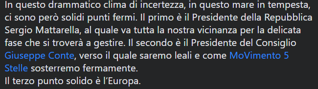 Luigi Di Maio indica Sergio Mattarella e l'Europa come due "solidi punti fermi". Del primo voleva l'impeachment, dalla seconda voleva uscire. #crisidigoverno