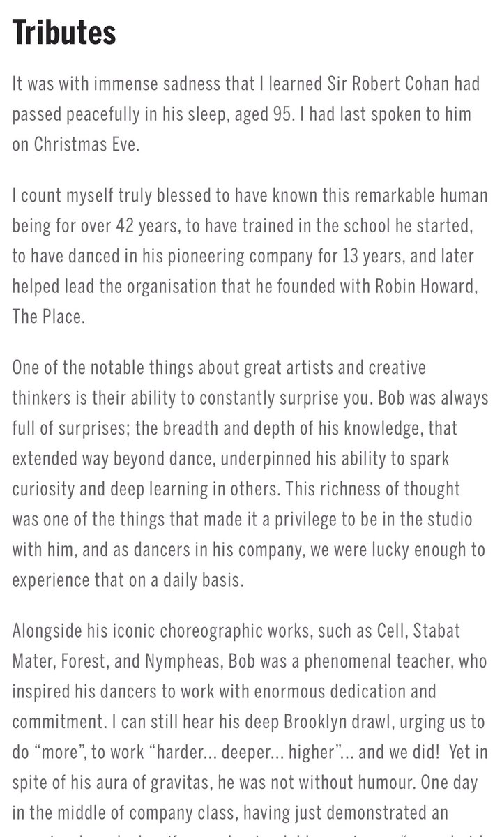 KennethTharp's tweet photo. My tribute to Sir Robert Cohan is on @ThePlaceLondon’s website, following a lovingly detailed obituary, written by Sir Richard Alston - @AlstonDance. 

https://t.co/Pr2CjA4Uwc https://t.co/qoh02MoaGv