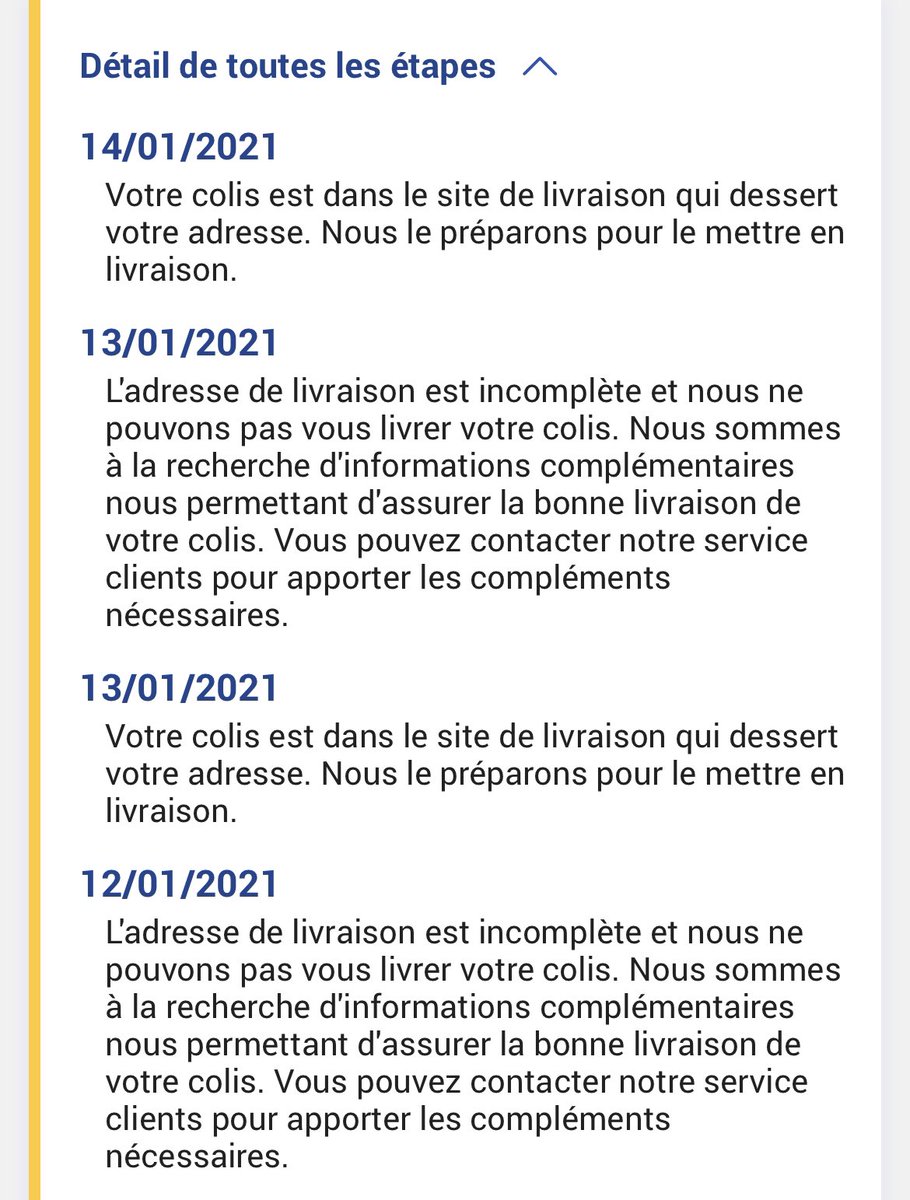 PhilippeLouisLR's tweet photo. @lisalaposte quand est-ce que mon colis arrivera chez moi ?? 
colis au site de livraison puis impossible de livrer puis retour au site de livraison puis impossible de livrer...C’est une boucle sans fin... 
Que faut-il de plus dans une adresse que les infos habituelle ??? https://t.co/2k4H0NeCVs