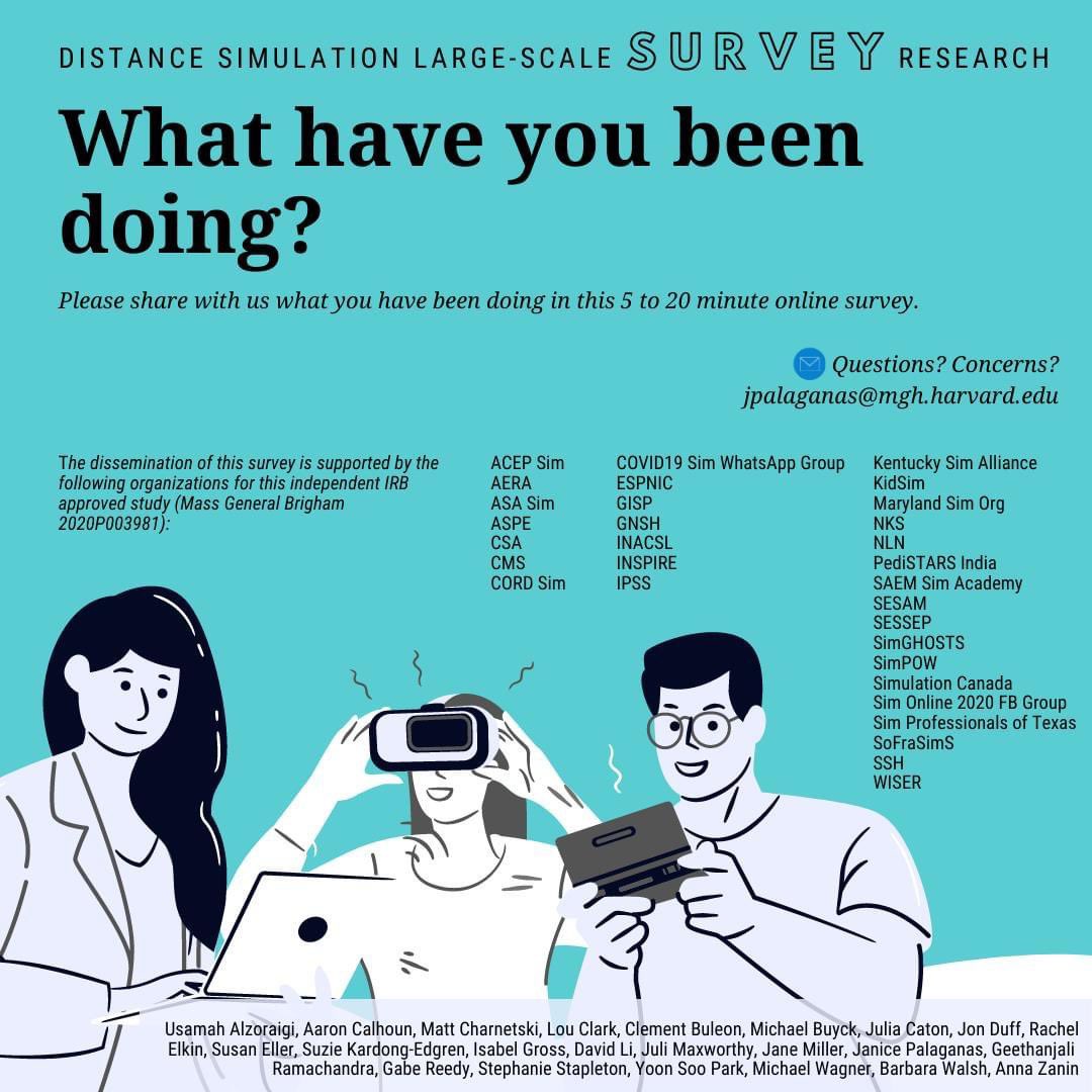 Share what you are doing in #distancesimulation #telesimulation #remotesimulation #covid19 #healthcare #education #facultydevelopment

Survey: stanforduniversity.qualtrics.com/jfe/form/SV_a3…