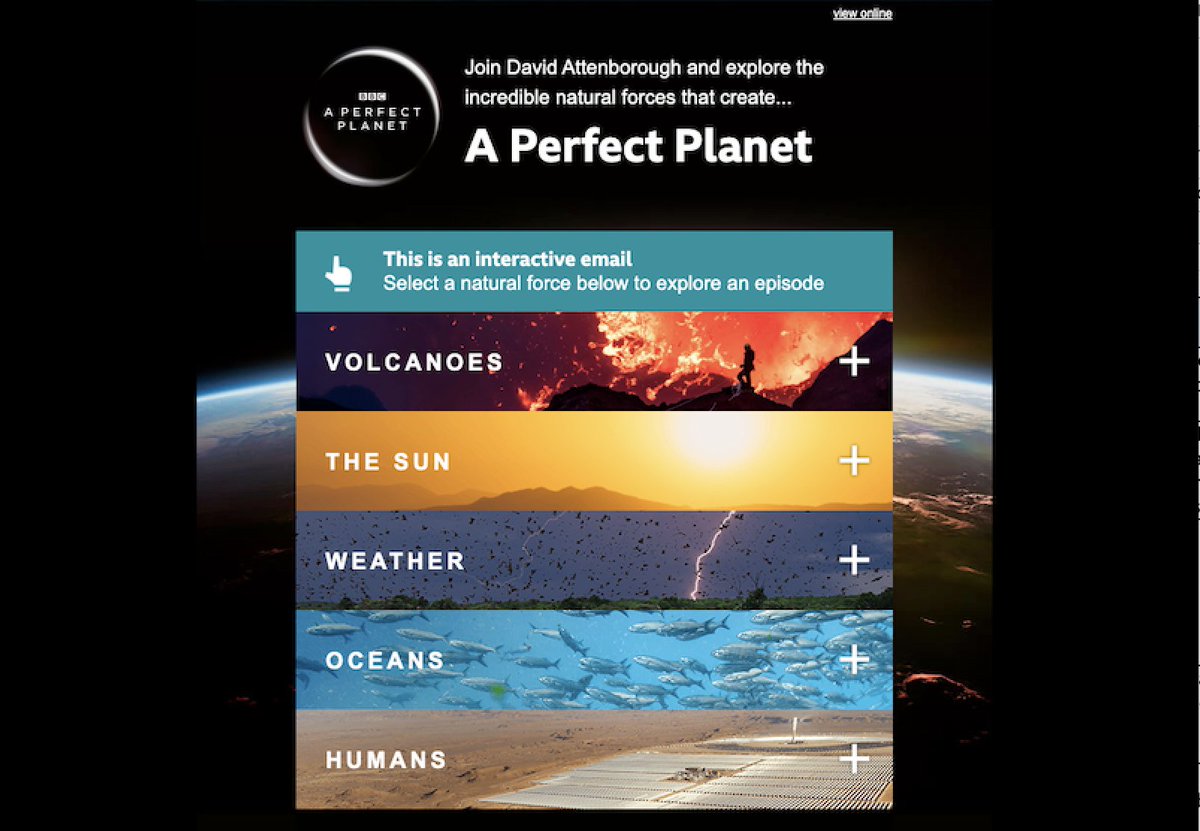 Loving <a href="/BBC/">BBC</a>'s new 'A Perfect Planet' interactive email 👏. We'll be sure to have a watch - it's not just the kids who will be home schooled! Thanks <a href="/AttenboroughSir/">David Attenborough PARODY</a>  #BBC #DavidAttenborough #interactiveemail ow.ly/Wwop50D8jB6