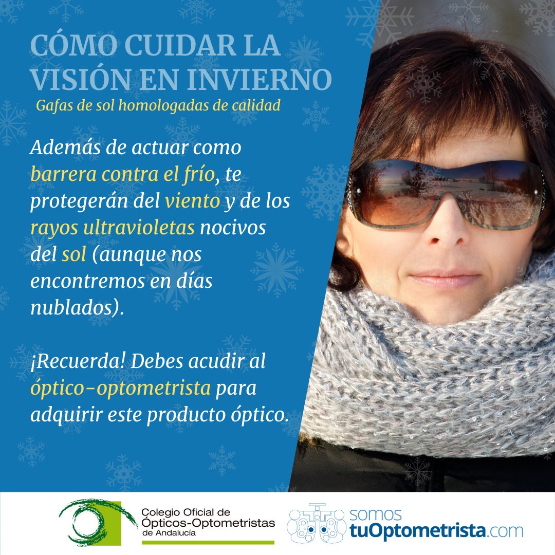 tuoptometrista's tweet photo. 🕶🌦👀❄ Siempre que puedas, utiliza gafas de sol adquiridas en establecimientos sanitarios de óptica y optometría, aunque el día esté nublado y haga frío.

✅ Más información:  https://t.co/aan70KneFv https://t.co/gBlEGpSWP9