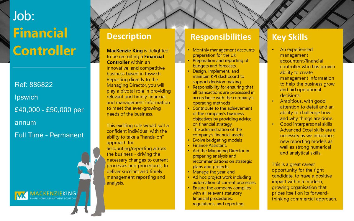 MacKenzie King is delighted to be recruiting a Financial Controller within an innovative, and competitive business based in Ipswich. 
#Recruitment #Jobs #Recruiting #Suffolk #ipswich #Jobsearch #Employment #Hiring #MKTeam #accounts #Finance