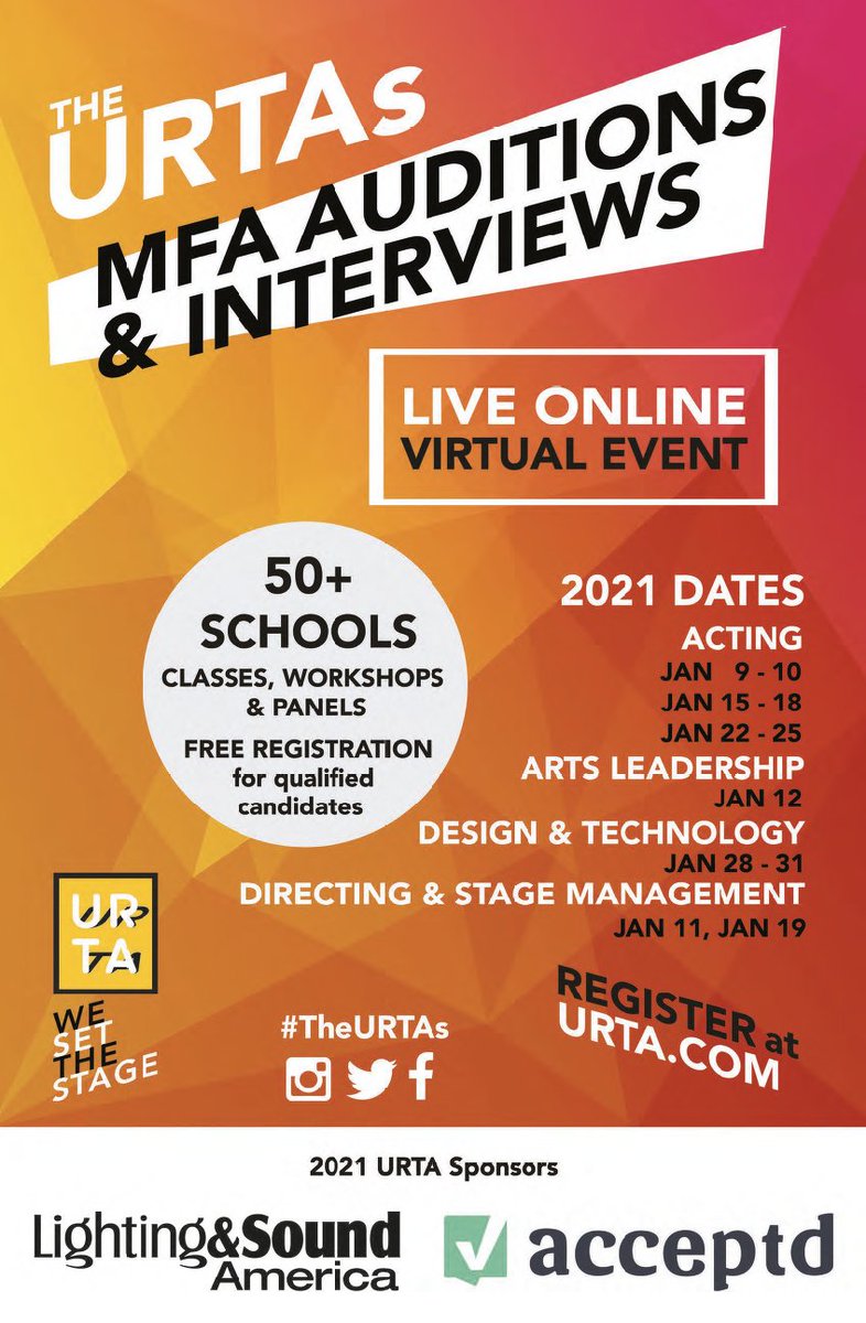 We are looking forward to the <a href="/U_RTA/">URTA</a> event this weekend.  Candidates who attend can look at our postgraduate programme offer here bruford.ac.uk/postgraduate. You can also contact us: international@bruford.ac.uk with any questions you have or stop by our daily virtual booth!
