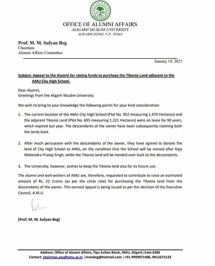thealigsportal's tweet photo. Important
1- AMU City High School will soon be named after Raja Mahendra Pratap (donor of school land)
2- Tikonia Land adjacent to School will needed to be purchased at the circle rate of approx. ₹22 cr.
3- Decision for the same has been passed from the executive council.
#AMU https://t.co/5kNutuJ0bN