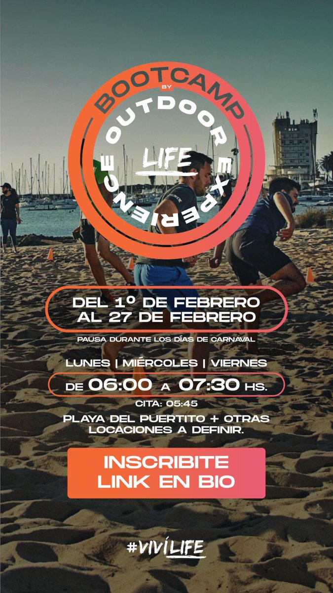 BonomiFede's tweet photo. Life Outdoor Experience...BOOTCAMP!

¿En que consiste?
👉En entrenar haciendo deporte; tres veces por semana, durante tres semanas, a las 6:00 am durante una hora y media...

¿Donde?
👉En diferentes espacios de nuestra rambla (explanadas de pasto, playas, etc).

👇👇👇... https://t.co/ntIDxGAHrw