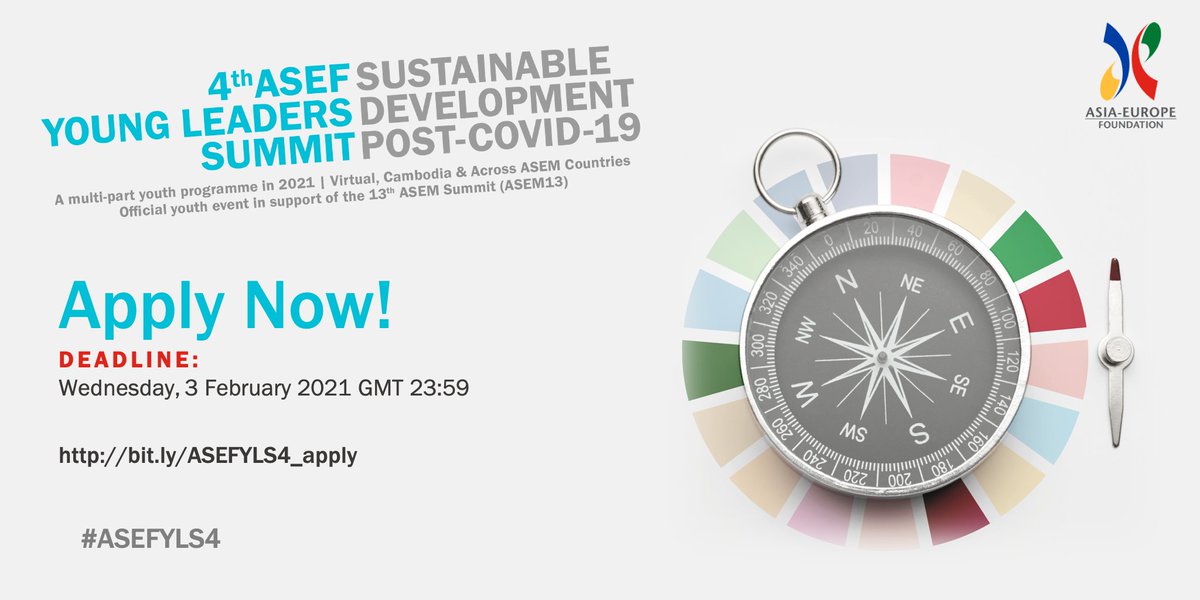 🚀 #OpenCall 2021 starts with a #YouthOpportunity! How can YOUth shape Sustainable Development in a post-COVID-19 world? Join #ASEFYLS4, a multi-part leadership programme, in support of #ASEM13, bringing together youth & ASEM Leaders Apply: bit.ly/ASEFYLS4_apply #FullyFunded