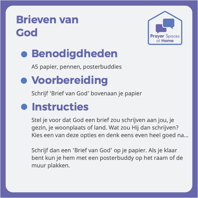 "Maar u, wanneer u bidt, ga in uw binnenkamer..."

Wat zou God jou eigenlijk willen vertellen na al die gesprekken in de binnenkamer? Welke brief zou Hij schrijven aan jou of de mensen om je heen? Ontdek het door deze gebedsvorm. 

#gebed #tijdvoordebinnenkamer