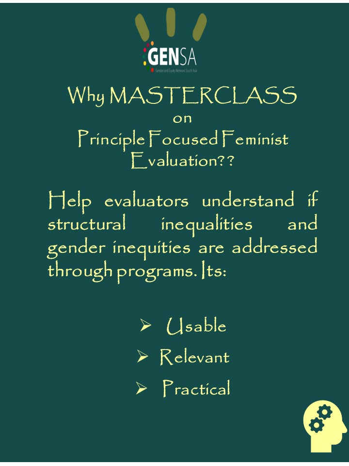 GenderAsia's tweet photo. With Masterclass, learning Principle-Focused Feminist Evaluation in-depth &amp; step-by-step is easy!
Join in on 22 Jan 2021 (FRI) at 6 PM IST. Register - https://t.co/oKkr2BGQ0v @EvalyouthAsia @EvalYouth_India @CoE_SouthAsia, @coe_nepal, @SLEvA_Official, @IOCE_eval, @UN_Evaluation https://t.co/NIChhoQqj8