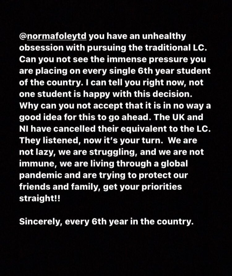 happyygraceffa's tweet image. #canceltheleavingcert2021 #makepredictedgradesoptional #canceltheLC #LeavingCert #LeavingCert2021 @NormaFoleyTD1 Listen to us! we will not stand for this.