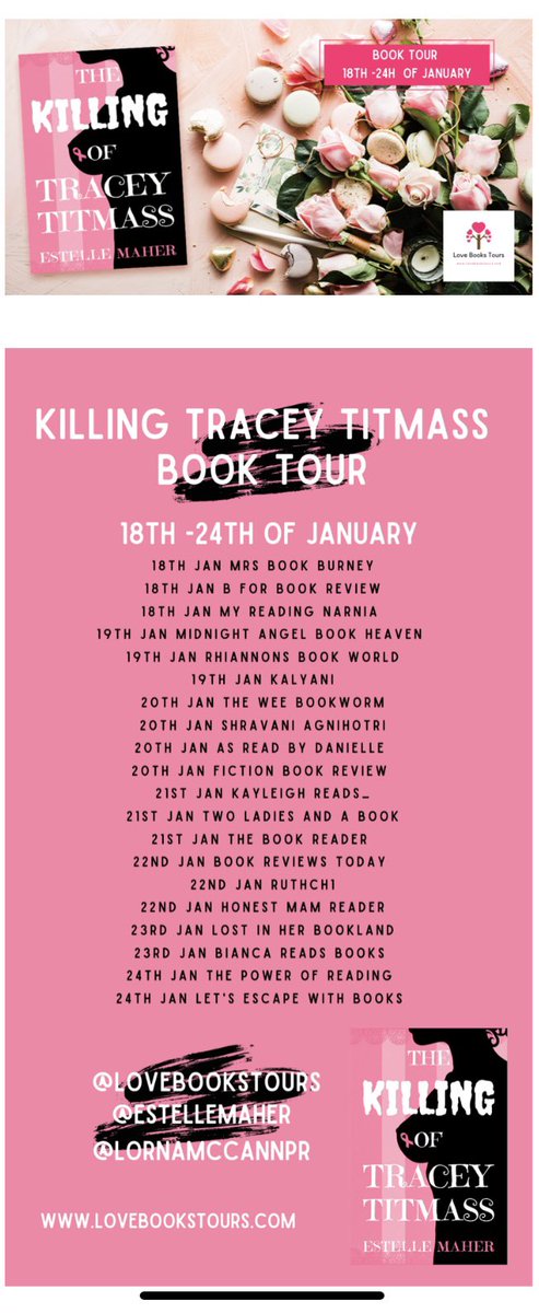 The Killing of Tracey Titmass is due to go on a virtual book tour next week!  Thanks to  <a href="/LornaMcCannPR/">Lorna McCann</a>  for your support. You’ve been amazing. 
#TKOTT
#breastcancerawareness
#writingcommunity @LoveBooksGroup