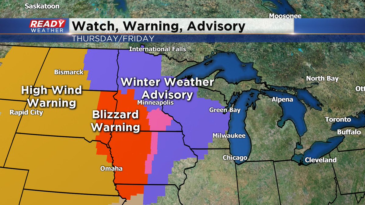 We're missing out on the wind and the mot impactful parts of this storm. High Wind Warning over the plains and Dakotas and a Blizzard Warning for western Minnesota and Iowa. A winter weather advisory is in effect for most of WI except to the far north and far SE. #readywx https://t.co/vQDBSJf7al