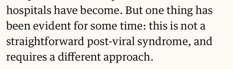she continues with this hopelessly ignorant statement.there is nothing, NOTHING, straightforward about post-viral syndromes. why? because medicine knows nothing about them, and has spent the last few decades offering harmful exercise treatments that have made patients sicker