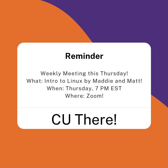 CU_Cyber's tweet image. Welcome back, Hackers! We have our first meeting of the semester tonight! Check discord for the Zoom link to hear an awesome presentation on Intro to Linux by @WH1T354UC3 and @mmaekr ! CU There!
