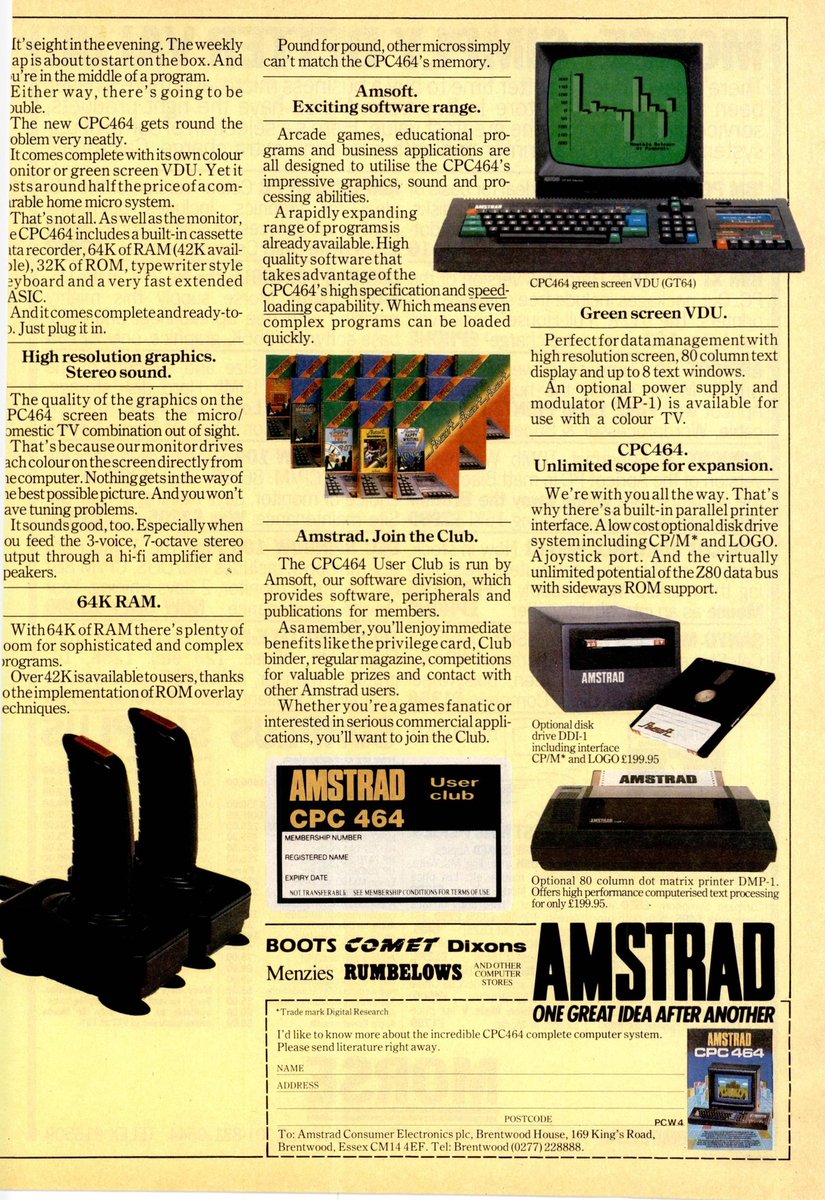 Retro70sChild's tweet photo. The Amstrad CPC 464 advert December 84 £259 with Colour CRT.
#AmstradCPC464 #cpc464 #AmstradCPC #Amstrad #Retrogaming #retrocomputer  #vintagecomputers #crt #8bitcomputer #retrocollective #personalcomputerworld #1984 #Retro70sChild
https://t.co/Fhd0nYbUB6 https://t.co/1T4nnkKUF4