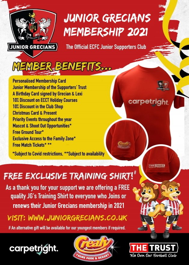 JuniorGrecians's tweet photo. The New 2021 @OfficialECFC Junior Grecians Membership package is now available. This season it includes a Free Training Shirt! We would like to thank @CrealyResort, @Carpetright & @ECFCST for their kind support. Sign Up Here: https://t.co/w1LBwwJEzI #ecfc #jgzone https://t.co/T4yqAGSd85