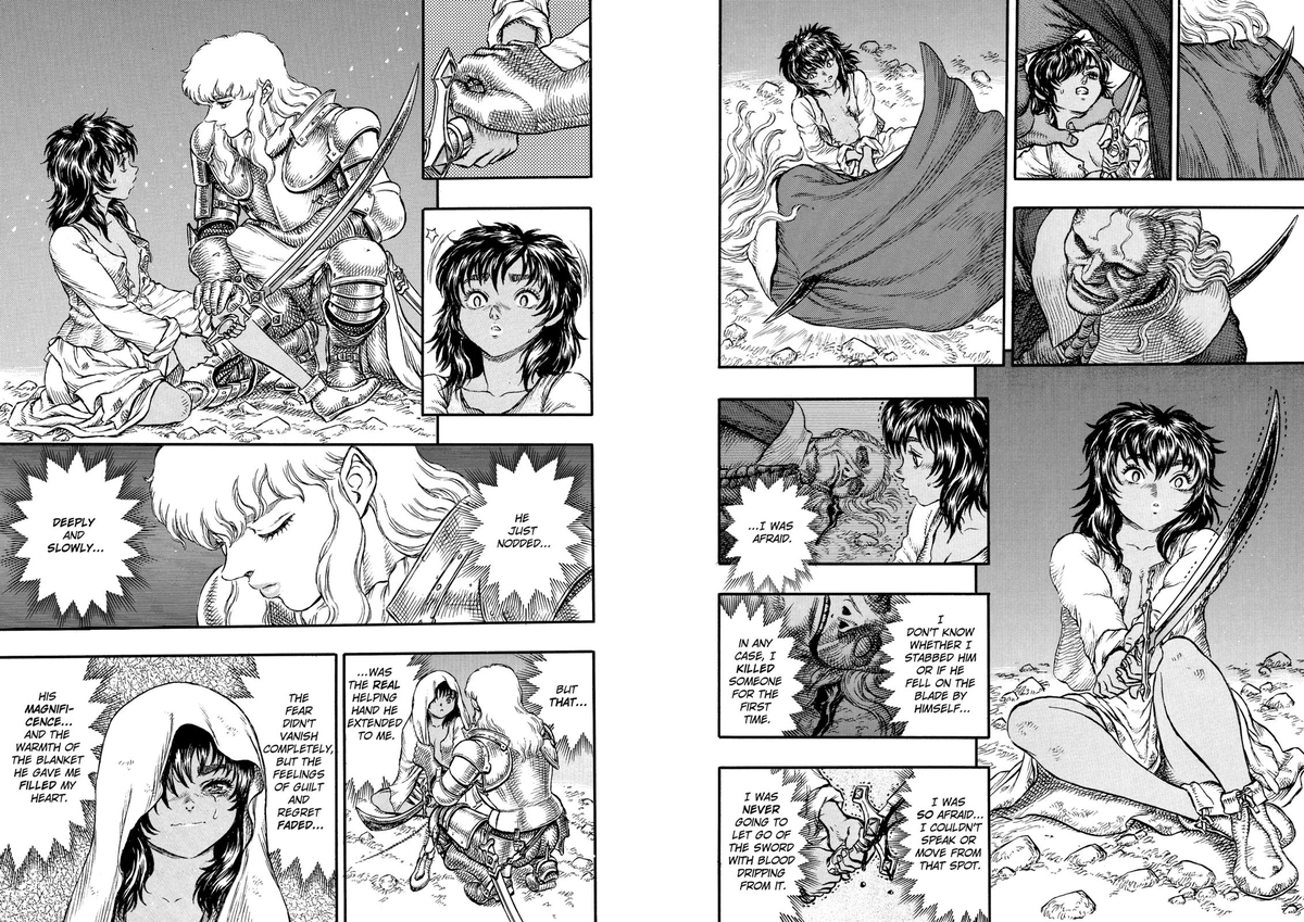 He doesn't see himself as responsible because "they themselves chose to fight". Of course he doesn't entirely believe it, and that's why he considers their deaths as additional pressure for him to realize his dream.This framing is reflected in the way Casca joins the band.