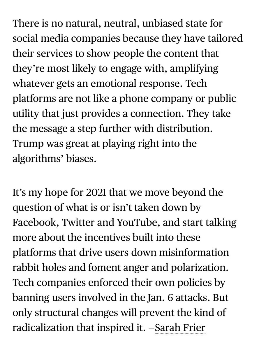 Also the “censorship” talk is a distraction from the real serious discussion we need to have about the Jan 6 violence, and how people were radicalized on these platforms because of the way they are structured. https://t.co/tI7bkYbvmQ