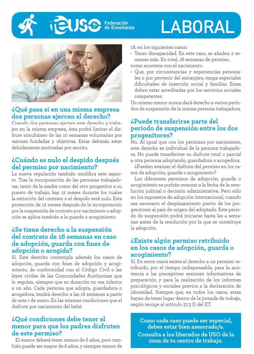 FEUSOCV's tweet photo. Así quedan los permisos de paternidad y maternidad desde el 1 de enero de 2021 👩‍🍼👨‍🍼 #FEUSO 
#FEUSOCV https://t.co/LsiyxKxM69
