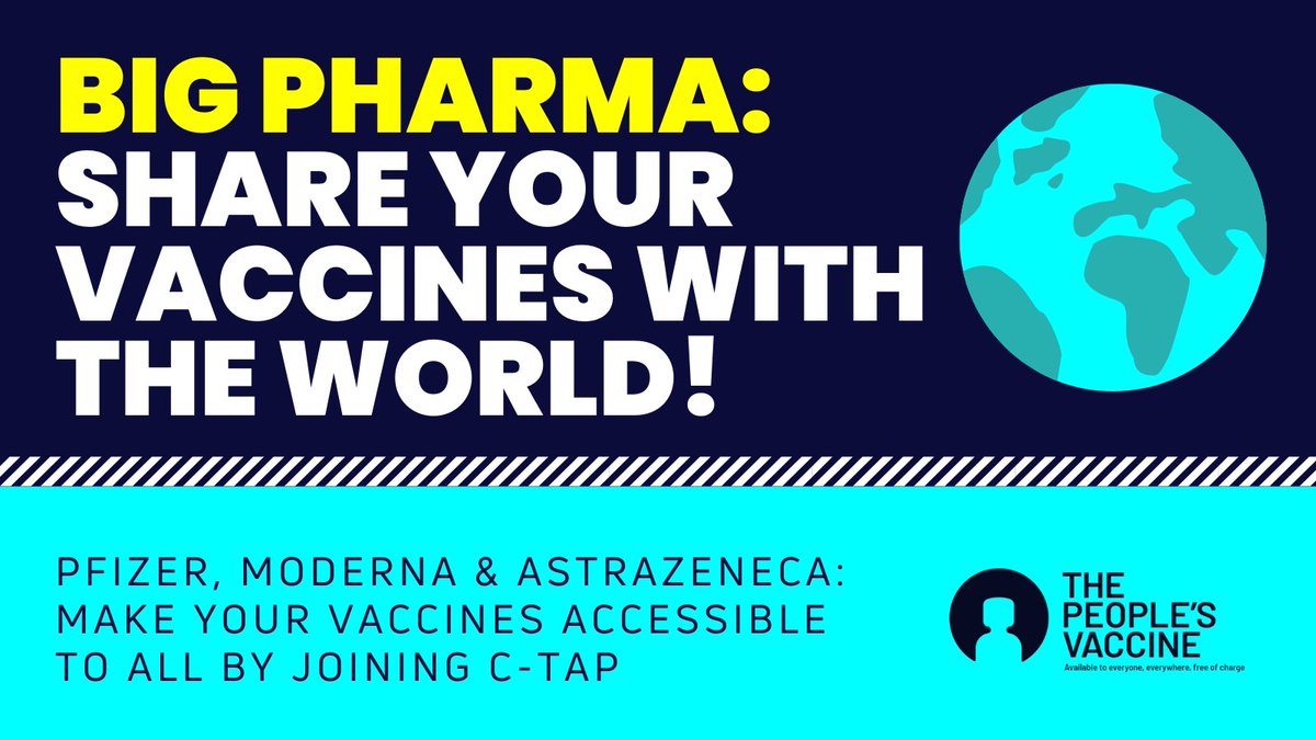 JustTreatment's tweet image. Dear @AlbertBourla, @sbancel &amp;amp; #PascalSoriot,
 
One month ago hundreds of us called you to ask if @Pfizer, @BioNTech_Group, @moderna_tx &amp;amp; @AstraZeneca would make your vaccines accessible to all.
 
So - will you #JoinCTAP?
 
#PeoplesVaccine